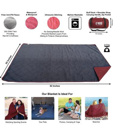BRAWNTIDE Large Outdoor Waterproof Blanket - Quilted Fleece - Windproof & Sandproof - Includes Stuff Sack - Ideal for Beaches, Picnics, Camping - Stadiums & Pets - Buy Online on GoSupps.com