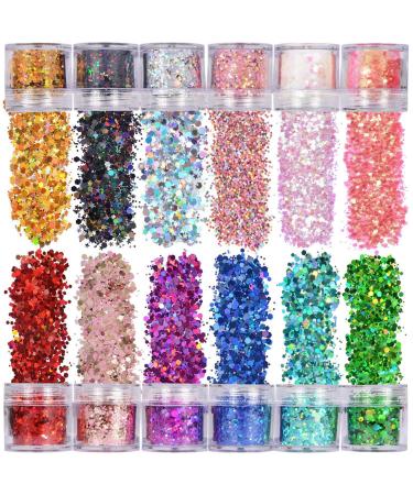 Veroa 12 Colors Make Face Body and Hair Glitter at The Festival Chunky Glitter for Festivals Parties Raves Brightly Coloured Festive Accessories(10g*12PCS)