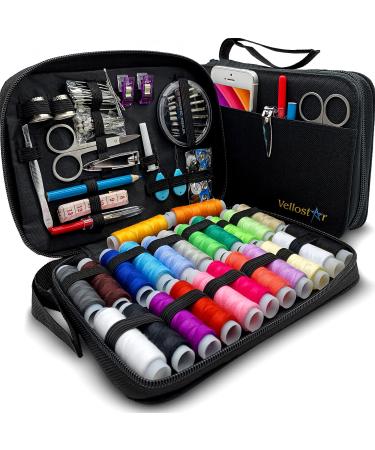 VelloStar Sewing Kit for Adults with Sewing Supplies and Accessories - Needle and Thread Kit Products for Quick Repairs - Small Hand Sewing Kits for Emergency Mending Black Medium (24-Threads) Original