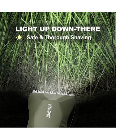Manspot Electric Groin & Ball Trimmer - Waterproof, Replaceable Ceramic Blades, Standing Recharge Dock, Metallic Green - Buy Online on GoSupps.com