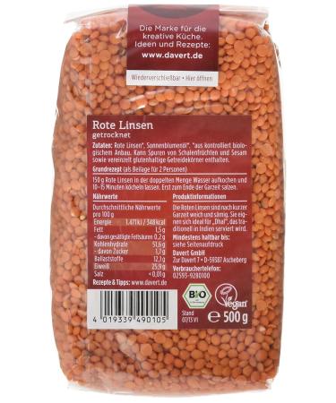 Buy Davert Whole Red Lentils - Organic Pack of 4 (4 x 500 g) | International Shipping - Buy Online on GoSupps.com