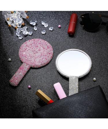 Bucherry 2 Pcs Rhinestone Hand Mirror - Wedding Bling Makeup Mirrors for Women - Pink White Round Design - Buy Online on GoSupps.com