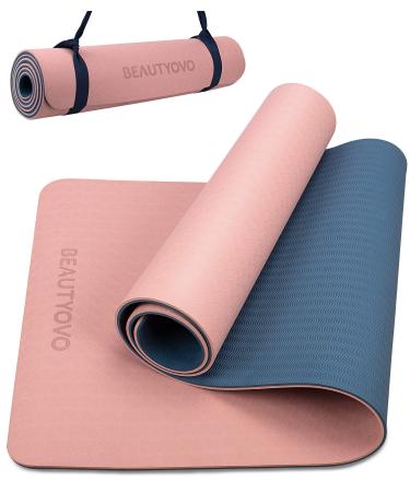 Yoga Mat with Strap, 1/3 Inch Extra Thick Yoga Mat Double-Sided Non Slip, Professional TPE Yoga Mats for Women Men, Workout Mat for Yoga, Pilates and Floor Exercises Cherry Pink & Navy Blue - Buy Online on GoSupps.com
