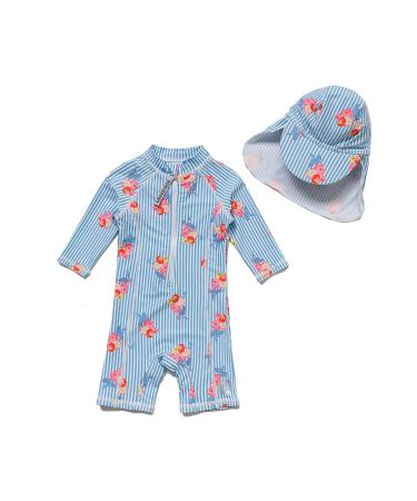 Bonverano Baby Girls Swimsuit/Sunsuit UPF 50+ UV Protection One Pieces with Sun Cap (Blue Flowers 12-18Months) 12-18 Months Blue Flowers - Buy Online on GoSupps.com