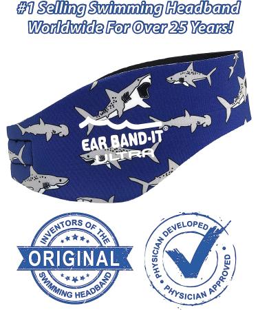 EAR BAND-IT Ultra Swimming Headband - Doctor Recommended for Kids (Medium) - Keep Water Out, Hold Earplugs Securely - Sharks Design - Buy Online on GoSupps.com