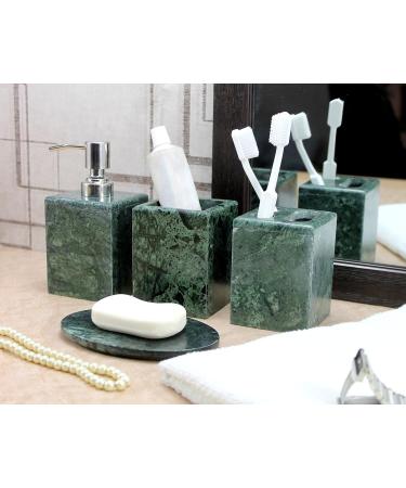 Kleo Luxury 4-Part Bathing Accessories Set | Green Liquid Soap Dispenser Toothbrush Holder Cup & Soap Shell | Premium Bathroom Accessories - Buy Online on GoSupps.com