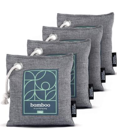 Bamboo Charcoal Air Purifying Bag 4-Pack  Naturally Freshen Air with Powerful Activated Charcoal Bags Odor Absorber  Kid and Pet-Friendly Air Fresheners for Home or Car by House Edition, 4x200g