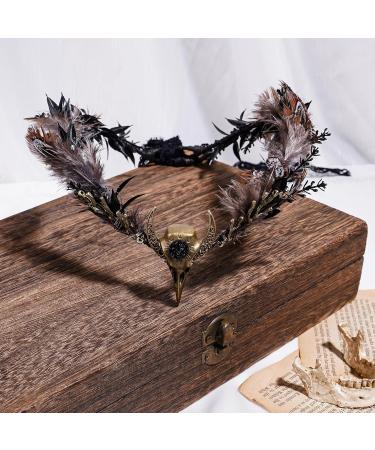 MOSTORY Handmade Brown Feather Crown - Gothic Flower Headpiece Elf Moon Cirlet with Crow Skull Dark Woodland Headband for Women Witch Renaissance Halloween Cosplay Goth Wedding - Buy Online on GoSupps.com