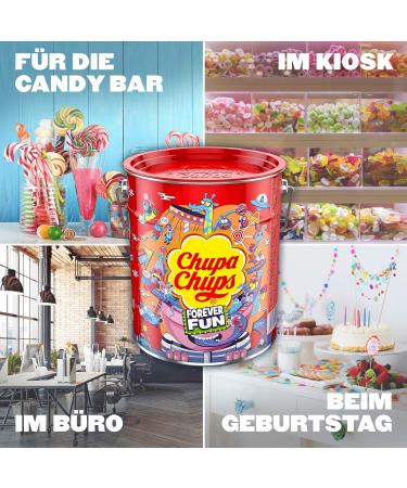 Chupa Chups Best of Lollipop Bucket - 150 Lollipops in 5 Flavors | Pop Art Metal Can - Perfect for Parties & Gifts - Buy Online on GoSupps.com