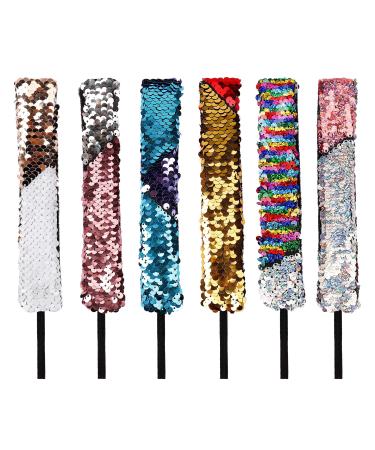 Glitzer hair bands sequins headbands elastic reversible hair headgear 6 pieces for women and girls mermaid party decoration