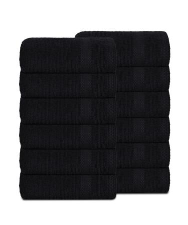GLAMBURG Ultra Soft 12-Piece Washcloths Set 13x13-100% Ringspun Cotton - Durable & Highly Absorbent Face Towels - Ideal for use in Bathroom  Kitchen  Gym  Spa & General Cleaning - Black