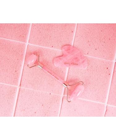 Prim+Rose Rose Quartz Gua Sha & Face Roller Set - Sculpt Massage Relieve Tension | Velvet Pouch & Sticker Sheet | International Shipping Available - Buy Online on GoSupps.com