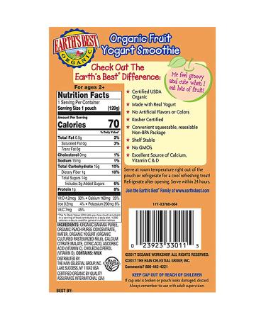 Earth's Best Organic Sesame Street Toddler Fruit Yogurt Smoothie - Peach Banana (12 Pack) - Buy Online on GoSupps.com