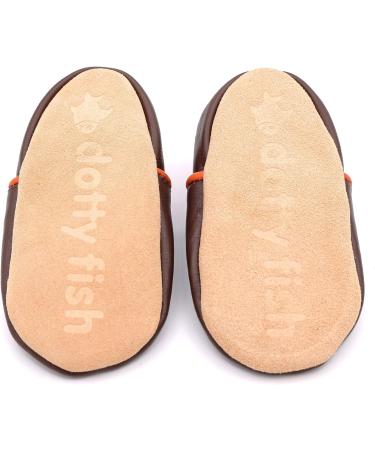 Dotty Fish Soft Leather Baby Shoes for Boys | Non Slip Toddler Shoes with Animal Designs | Brown and Orange Fox | 0-6 Months to 4-5 Years - Buy Online on GoSupps.com