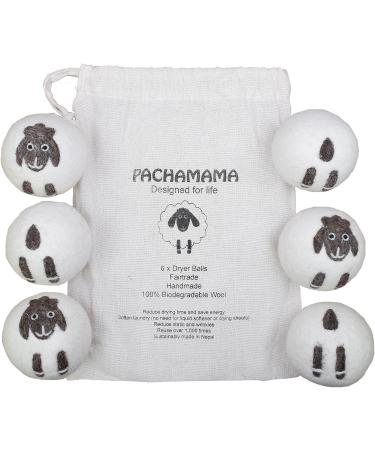 Pachamama Handmade XL Wool Tumble Dryer Balls 7cm 6 Pk Reduce Drying Time Save Energy Fabric Soften Reduce Static Reduce Wrinkles Unscented Long Life - Cute Sheep Pattern Felted by Hand Fair Trade - Buy Online on GoSupps.com
