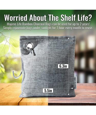 Majime Life Bamboo Charcoal Air Purifying Bag Set - 4x7.1oz with S Hooks - Odor Absorber & Deodorizer for Home - Natural Activated Charcoal Bags - Odor Eliminator - Buy Online on GoSupps.com
