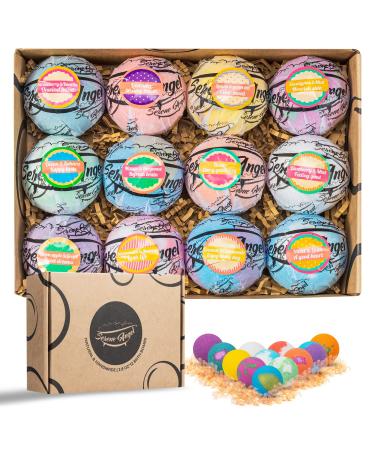 Organic Bath Bombs 12 Gift Set for Women, Handmade Bath & Spa Fizzies 2.8 Oz, Natural Bath Bombs with Essential Oils & Shea Butter, Beautiful Gift Box for Mother Wife Girlfriend by Serene Angel