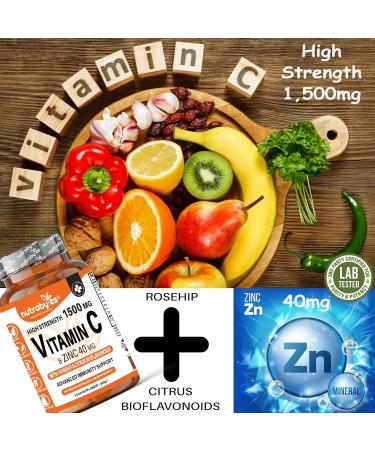 High Strength Vitamin C 1500mg and Zinc 40mg Capsules with Rosehip & Bioflavonoids | Immune System Support | 60 Vegan Capsules - Made in UK - Buy Online on GoSupps.com