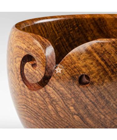 Handmade Rosewood Yarn Storage Bowl for Knitting & Crocheting by SIC | Large 7 x 4 Rosewood Yarn Holder for Winder & Hooks - Buy Online on GoSupps.com