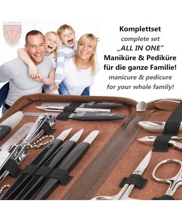 Buy Three Swords 16 pcs Manicure Pedicure Set 'Cinisello' | High-Quality Synthetic Leather Nail Case | Brown | Complete Hand & Foot Care Kit - Buy Online on GoSupps.com