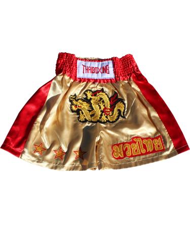 Full Funk Simple Satin Muaythai Fighting Dragon Shorts Muay Thai Kickboxing Gold Yellow XX-Large