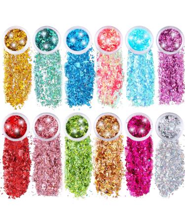 Giantree 12 Cans Fantasy Glitter Sequin Irregular Face Body Glitter Set Cosmetic Body Glitter Accessories for Festival Makeup Eyes Lips DIY Art Crafts(Color-B)