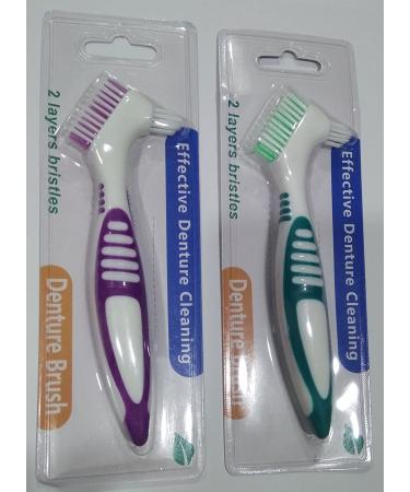 Gus Craft 2-Pack Denture Cleaning Brush Set - Premium Hygiene Denture Cleaner Kit for Denture Care - Multi-Layered Bristles & Ergonomic Handle - Green & Purple - Buy Online on GoSupps.com