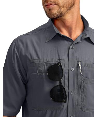 Men's Fishing Shirt UPF 50+ Lightweight Cool Short Sleeve Zipper Pockets Dark Grey XL - Buy Online on GoSupps.com