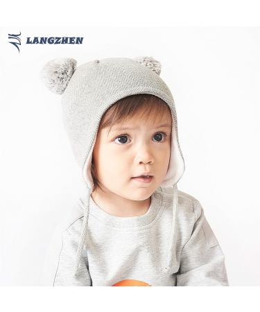 LANGZHEN Toddler Winter Hat Earflap Knit Cap Fleece Lined Beanie for Baby 0-6 Months - Grey - Buy Online on GoSupps.com