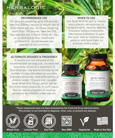 Herbalogic - Quiet Mind Herb Capsules - Non-Sedating Promotes a Feeling of Zen-Like Calm - Eases Anxious Worry and Panicky Mood - Based on The Traditional Chinese Formula GUI Pi Tang - 30 Cap Count 30 Count (Pack of 1) - Buy Online on GoSupps.com