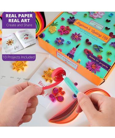 My Creative Camp Beginner's Quilling Kit - DIY Craft Kit for Kids and Adults | 10 Projects with Storage Box, Tools, Gem Stickers, Supplies, and Paper Strips - Includes Instructions and Shape Chart - Buy Online on GoSupps.com