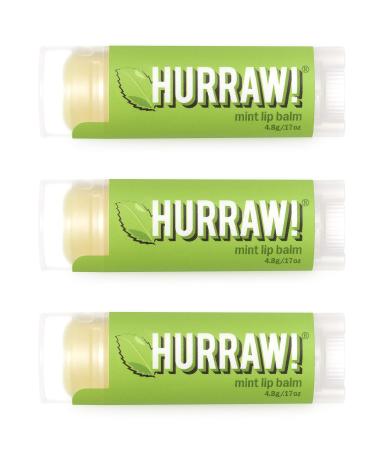 Hurraw! Mint Lip Balm  3 Pack: Organic  Certified Vegan  Cruelty and Gluten Free. Non-GMO  100% Natural Ingredients. Bee  Shea  Soy and Palm Free. Made in USA Mint 3 Count (Pack of 1)