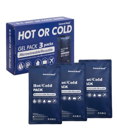 Hot & Cold Reusable Gel Pack Compress Wrap - Pack of 3 - Great for Migraine Relief, Sprains, Muscle Pain, Bruises, Injuries