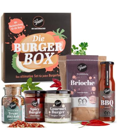 Gepp s delicatessen BurgerBox gift set I filled with the finest grill and BBQ saucen Texas BBQ Rub and Brioche I gift idea for grillproof and burger evenings for dad friend and husband - Buy Online on GoSupps.com