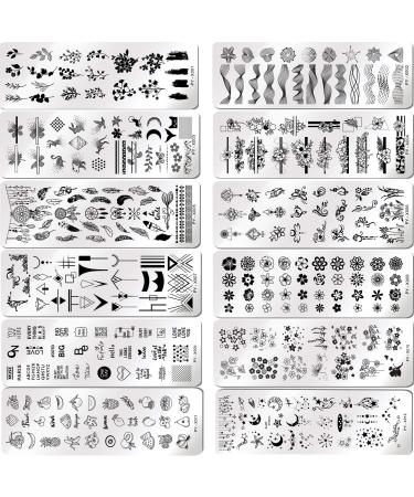 Riveryy 12 Pcs Stamping Template Set Nail Stamp Set Geometry Animal Flower Patterns Image Plates for DIY Decoration