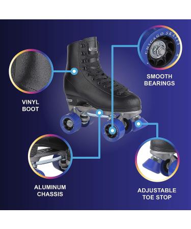 CHICAGO SKATES Men's Classic Roller Skates - Premium Black Quad Rink Skates Size 10 - Buy Online on GoSupps.com