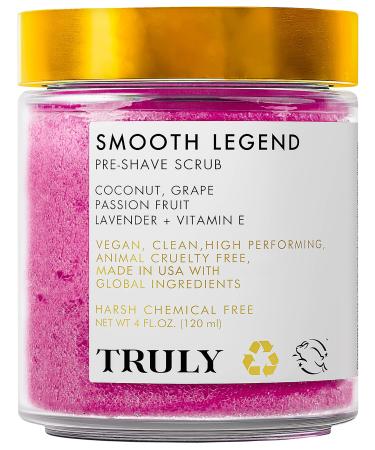 Truly Beauty Smooth Legend Pre-Shave Scrub - Exfoliator for Bikini Area with Ingrown Hair Treatment  Bikini Trimmer Body Scrub and Bikini Hair Removal Scrub - Bikini Exfoliating Scrub - 4 OZ Smooth Legends