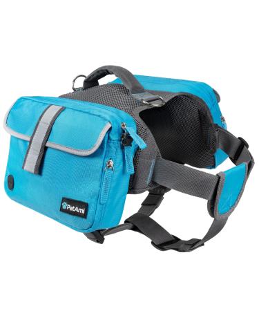 PETAMI Hundred sack saddlebag for medium-sized and large dogs dog saddle bag for dogs to wear dishes saddlebag for hiking with reflective safety side pockets vest dog Large blue