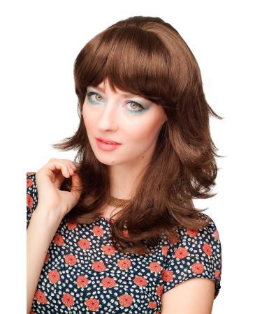 WIG ME UP - Lady's wig quality wig great bangs brown brunette slightly curly wavy medium length CM-177-8