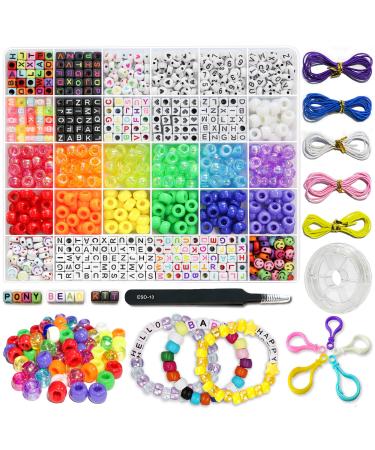LIS HEGENSA 1300 Pcs DIY Childrens Crafts Beads Friendship Bracelet Kit  with Pony Beads Letter Beads and Elastic Cord  Colorful Charms  Used for Custom Necklace Bracelets and Jewelry Decor 1300pcs