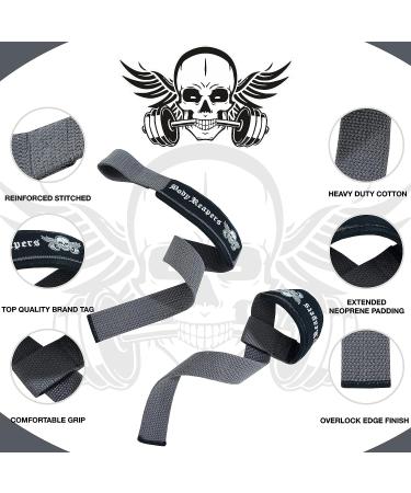 Body Reapers 24 Lifting Straps for Weightlifting - Neoprene Cotton Deadlift Straps with Hand Grips - Carbon Grey - Buy Online on GoSupps.com