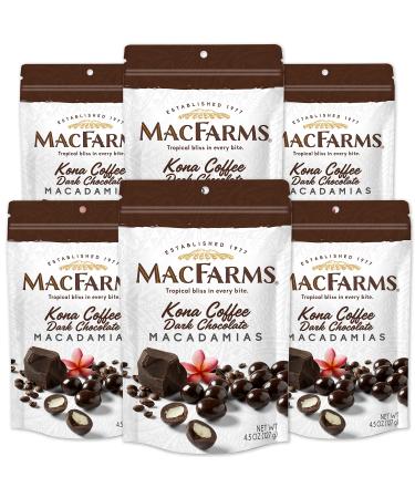 MacFarms Kona Coffee Dark Chocolate Macadamia Nuts, 4.5 OZ (6 Bags) 4.5 Ounce (Pack of 6)