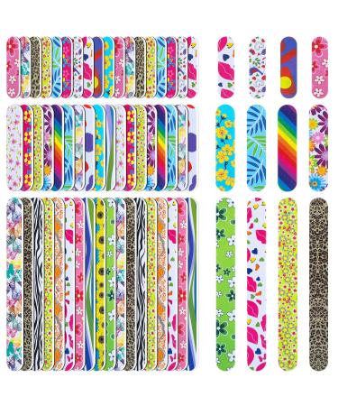 60 Pack Disposable Nail Files Double Sided Emery Boards Mini Fingernail Files Colorful Manicure Pedicure Tool Nail Buffering Files for Polish File Fingernails Acrylic Nails 3 Sizes (Classic Pattern)