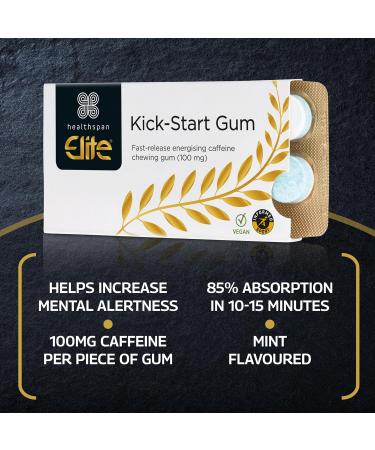 Healthspan Elite Caffeine Chewing Gum (120 Pieces) - Fast-Release 100mg Caffeine | Energy Boost | Pre-Workout Winner ESSNA 2021 | Informed Sport Accredited | Mint Vegan Gum - Buy Online on GoSupps.com