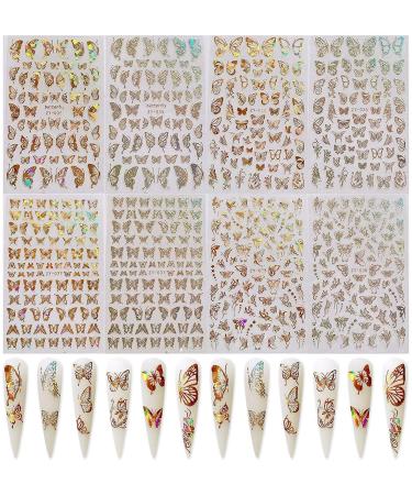 BUTTERFLY NAIL STICKERS: 3D Gold & Silver Adhesive Decals for Luxury Nail Art - 8 Pcs - Buy Online on GoSupps.com