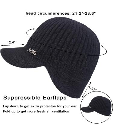 Muryobao Men's Winter Beanie Visor Hat | Warm Knitted Brim Cap for Outdoor Sports in Black - Buy Online on GoSupps.com