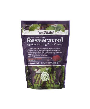 ResVitale Age-Revitalizing Resveratrol Fruit Chews - Anti Aging Resveratrol Chews with Acai Berry, Trans Resveratrol, Organic Vitis Vinifera Grape Seed Extract & Muscadine Grapes Extract, 30 Count