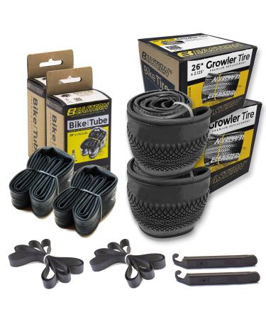 Growler Tire 26 x 2.125 Inch Tire Replacement Kits with or Without Inner Tubes. Includes Tools. Fits Bicycles with 26 x 1.75 or 26 x 2.125 Rim or Wheels. No Logo 2 Pack with Tubes
