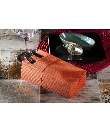 Terracotta Linen-Feel Dinner Napkins with Flatware Pocket - Pack of 50 | Absorbent Disposable Paper Hand Napkins for Kitchen, Bathroom, Parties, Weddings - Buy Online on GoSupps.com