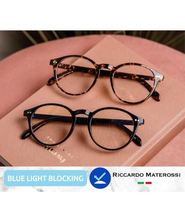 Riccardo Materossi - Premium 99.9% Blue Light Blocking Glasses (380-410nm) - Reduce Headaches and Improve Sleep - UK Based Brand 2 Pack Black Round Frame & Tortoiseshell Round Frame - Buy Online on GoSupps.com